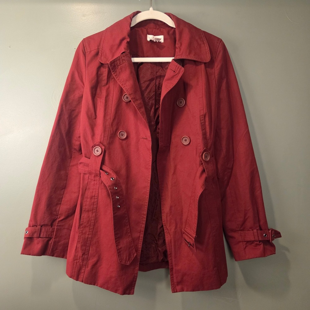 Ann Taylor Loft Women's Double Breasted Short Trench Jacket Red Burgundy Size 4